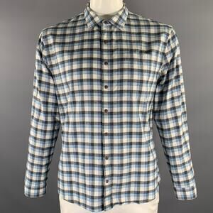 ATM Size L Gray Blue Plaid Cotton Elbow Patches Long Sleeve Shirt